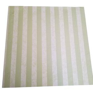 Vintage Wallpaper Sample Sheet Light Green White Stripes Craft Supply Dollhouse